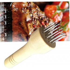 Stainless Steel Meat Mallet Meat Needle Tenderizer with Wood Handle Kitchen Food Processing Gadget for Beef Pork