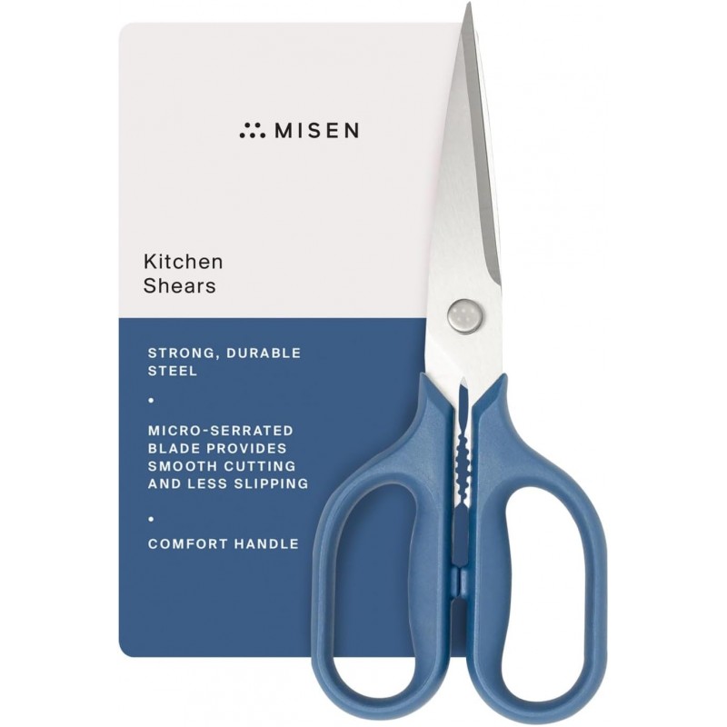Misen Heavy Duty Kitchen Shears - Stainless Steel, Versatile and Easy Clean Scissors for Meat, Herbs and Veggies - Ambidextrous Comfort Handle - Professional Grade - Blue