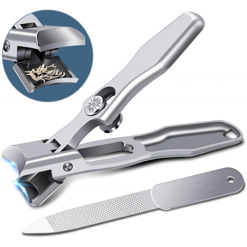 German Nail Clippers for Men with Catcher, Heavy Duty Toe Nail Clippers for Thick Nails Seniors, Portable Ultra Sharp Fingernail Clippers with Wide Mouth, Anti Splash Stainless Steel Nail Cutter