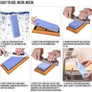 Knife Sharpening Stone Set - Premium 4 Side Grit 400/1000 3000/8000 Whetstone Sharpener Kit - Non-Slip Bamboo Base,Cut Resistant Gloves, Angle Guide,Flatting Stone,Honing Guide,Leather Strop