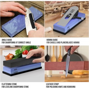 Knife Sharpening Stone Set - Premium 4 Side Grit 400/1000 3000/8000 Whetstone Sharpener Kit - Non-Slip Bamboo Base,Cut Resistant Gloves, Angle Guide,Flatting Stone,Honing Guide,Leather Strop