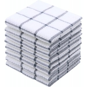 Cotton Grid Dish Cloths, Terry Cleaning Rags, 12 x 12 Inches, Light and Soft, Quick Drying Dish Rags, 8pc/Set (Grey)