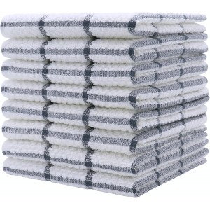 Cotton Grid Dish Cloths, Terry Cleaning Rags, 12 x 12 Inches, Light and Soft, Quick Drying Dish Rags, 8pc/Set (Grey)