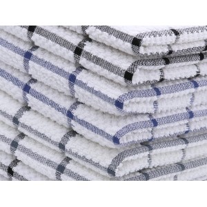 Cotton Grid Dish Cloths, Terry Cleaning Rags, 12 x 12 Inches, Light and Soft, Quick Drying Dish Rags, 8pc/Set (Grey)