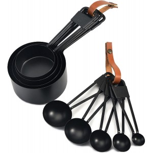 9PCS Black Stainless Steel Measuring Cups and Spoons Set, Heavy Duty Measuring Cup Set