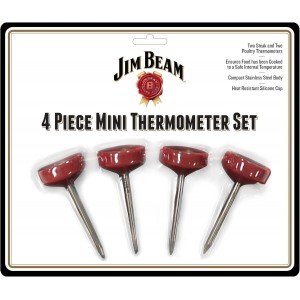 Jim Beam, Pack of 4 Poultry Meat, Instant Read Food Stainless Steel Dial Mates Barbecue BBQ Tools, Grilling and Baking Steak Thermometers, Set of 4, Mini, Red, (JB0134-1)