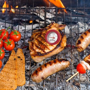 Jim Beam, Pack of 4 Poultry Meat, Instant Read Food Stainless Steel Dial Mates Barbecue BBQ Tools, Grilling and Baking Steak Thermometers, Set of 4, Mini, Red, (JB0134-1)