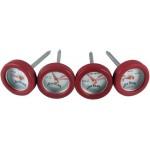 Jim Beam, Pack of 4 Poultry Meat, Instant Read Food Stainless Steel Dial Mates Barbecue BBQ Tools, Grilling and Baking Steak Thermometers, Set of 4, Mini, Red, (JB0134-1)