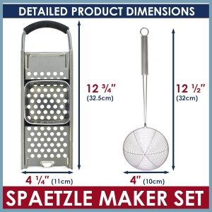 Premium Grade Stainless Steel Spaetzle Maker with Comfort Grip Handle, Stainless Steel Spider Strainer Skimmer Spoon Pasta Strainer, Homemade German Egg Noodle Dumpling Making Tool Set