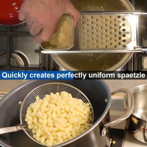 Premium Grade Stainless Steel Spaetzle Maker with Comfort Grip Handle, Stainless Steel Spider Strainer Skimmer Spoon Pasta Strainer, Homemade Traditional German Egg Noodle Dumpling Making Tool Set