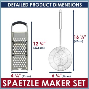 Premium Grade Stainless Steel Spaetzle Maker with Comfort Grip Handle, Stainless Steel Spider Strainer Skimmer Spoon Pasta Strainer, Homemade Traditional German Egg Noodle Dumpling Making Tool Set