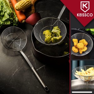 Stainless Steel Spider Strainer Skimmer Spoon For Frying and Cooking - Set of 3 Solid Wire Asian Strainer Ladle Pasta Strainer with Long Handle, Professional Kitchen Skimmer Ladle