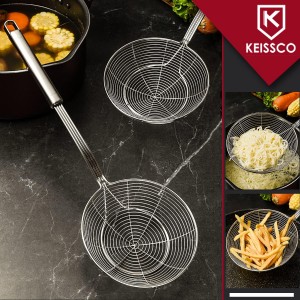 Stainless Steel Spider Strainer Skimmer Spoon For Frying and Cooking - Set of 3 Solid Wire Asian Strainer Ladle Pasta Strainer with Long Handle, Professional Kitchen Skimmer Ladle