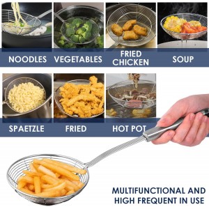 Stainless Steel Spider Strainer Skimmer Spoon For Frying and Cooking - Set of 3 Solid Wire Asian Strainer Ladle Pasta Strainer with Long Handle, Professional Kitchen Skimmer Ladle