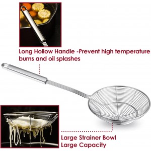 Stainless Steel Spider Strainer Skimmer Spoon For Frying and Cooking - Set of 3 Solid Wire Asian Strainer Ladle Pasta Strainer with Long Handle, Professional Kitchen Skimmer Ladle