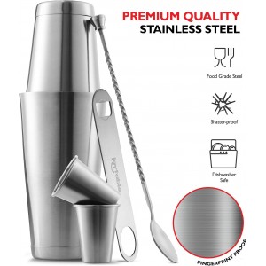 JoyTable Bar Set Cocktail Shaker Set, Stainless Steel Mixology Bartender Kit, 28PC Cocktail Kit, Silver Cocktail Set, Bar Tools: 30oz Martini Shaker, Muddler, Bar Kit Cocktail Book, Jigger and Pourers