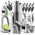 JoyTable Bar Set Cocktail Shaker Set, Stainless Steel Mixology Bartender Kit, 28PC Cocktail Kit, Silver Cocktail Set, Bar Tools: 30oz Martini Shaker, Muddler, Bar Kit Cocktail Book, Jigger and Pourers
