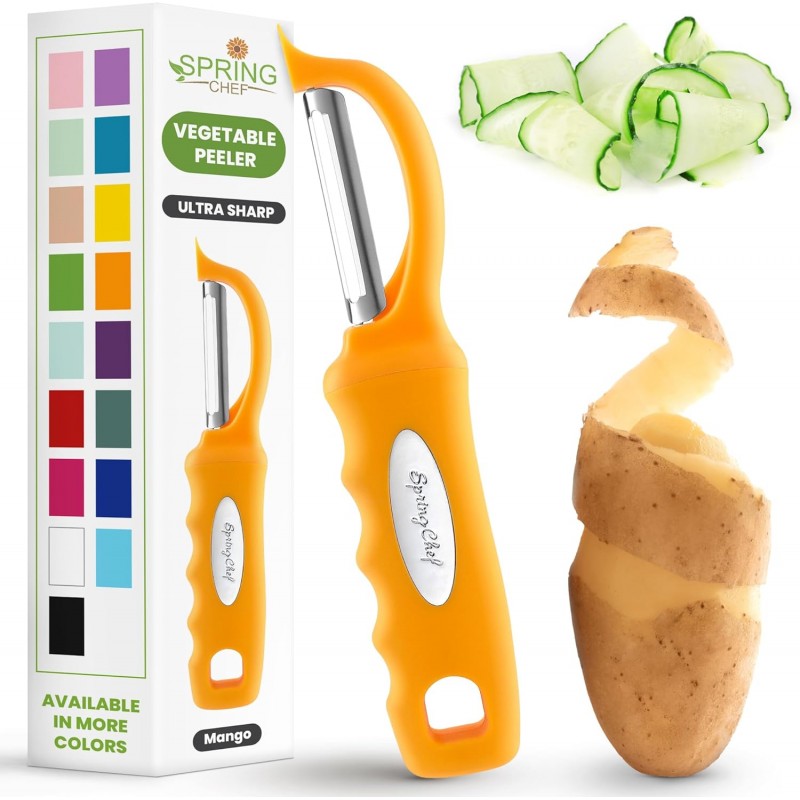 Spring Chef Premium Swivel Vegetable Peeler, Soft Grip Handle and Ultra Sharp Stainless Steel Blades - Perfect Kitchen Peeler For Veggie, Fruit, Potato, Carrot, Apple - Mango