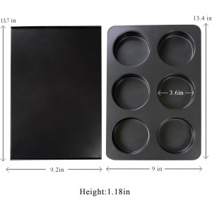 6 Cup Straight Side Jumbo English Muffin Cupcake Pan with Lid, Nonstick Hamburger Burger Bun Mold Muffin Pan for Baking Egg Sandwich Frittata Cinnamon Roll Focaccia Quiche Pancake