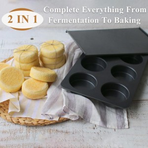 6 Cup Straight Side Jumbo English Muffin Cupcake Pan with Lid, Nonstick Hamburger Burger Bun Mold Muffin Pan for Baking Egg Sandwich Frittata Cinnamon Roll Focaccia Quiche Pancake