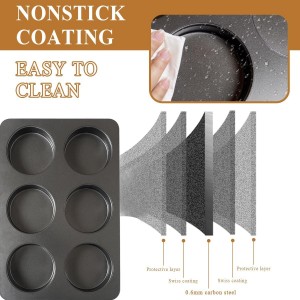 6 Cup Straight Side Jumbo English Muffin Cupcake Pan with Lid, Nonstick Hamburger Burger Bun Mold Muffin Pan for Baking Egg Sandwich Frittata Cinnamon Roll Focaccia Quiche Pancake