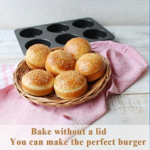6 Cup Straight Side Jumbo English Muffin Cupcake Pan with Lid, Nonstick Hamburger Burger Bun Mold Muffin Pan for Baking Egg Sandwich Frittata Cinnamon Roll Focaccia Quiche Pancake