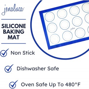 Jenaluca Silicone Baking Mats 2 Pack - Non-Stick Mats with Cookie Measurements Reusable Food Grade Silicone for Cookies, Pastries & Meal Preparation - Non Slip - 16.5 x 11.6