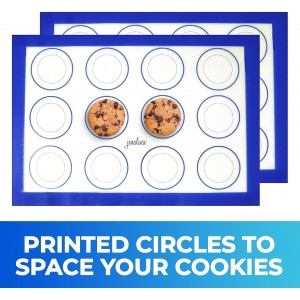Jenaluca Silicone Baking Mats 2 Pack - Non-Stick Mats with Cookie Measurements Reusable Food Grade Silicone for Cookies, Pastries & Meal Preparation - Non Slip - 16.5 x 11.6