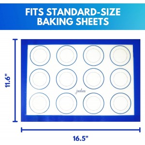 Jenaluca Silicone Baking Mats 2 Pack - Non-Stick Mats with Cookie Measurements Reusable Food Grade Silicone for Cookies, Pastries & Meal Preparation - Non Slip - 16.5 x 11.6