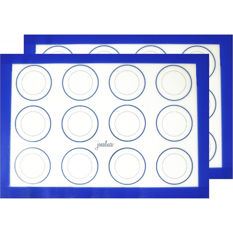 Jenaluca Silicone Baking Mats 2 Pack - Non-Stick Mats with Cookie Measurements Reusable Food Grade Silicone for Cookies, Pastries & Meal Preparation - Non Slip - 16.5 x 11.6