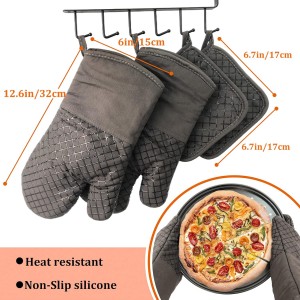 4 Pcs Oven Mitts and Pot Holders,500°F High Heat Resistant Kitchen Oven Mitts with Pot Holders,Long Oven Mitts with Recycled Cotton Infill and Silicone Non-Slip Surface for Baking and Cooking(Grey)