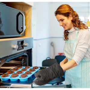 4 Pcs Oven Mitts and Pot Holders,500°F High Heat Resistant Kitchen Oven Mitts with Pot Holders,Long Oven Mitts with Recycled Cotton Infill and Silicone Non-Slip Surface for Baking and Cooking(Grey)