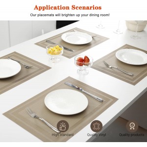 Placemats Set of 8,Washable,Heat and Stain Resistant Indoor/Outdoor Place mats,Vinyl Woven Non Slip Table Mats for Restaurant Table Protection,PVC Placemats(Beige,8PCS)