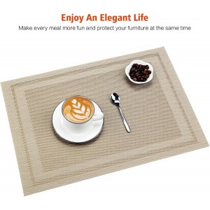 Placemats Set of 8,Washable,Heat and Stain Resistant Indoor/Outdoor Place mats,Vinyl Woven Non Slip Table Mats for Restaurant Table Protection,PVC Placemats(Beige,8PCS)