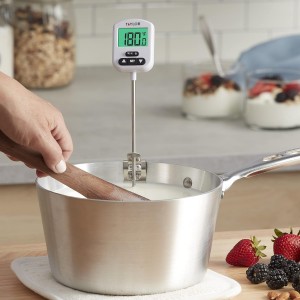 Taylor Programmable Digital Candy and Deep Fry Thermometer with Green Light Alert Display, Long Stem, and Adjustable Pan Clip, White