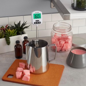 Taylor Programmable Digital Candy and Deep Fry Thermometer with Green Light Alert Display, Long Stem, and Adjustable Pan Clip, White