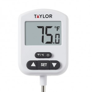 Taylor Programmable Digital Candy and Deep Fry Thermometer with Green Light Alert Display, Long Stem, and Adjustable Pan Clip, White