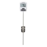 Taylor Programmable Digital Candy and Deep Fry Thermometer with Green Light Alert Display, Long Stem, and Adjustable Pan Clip, White
