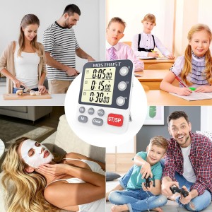 Digital Dual Kitchen Timer, 3 Channels Countdown Triple Timer for Cooking, Magnetic Memory-Preset Large Display Adjustable Alarm Volume, Multi Times Management, 3A Battery Included, White