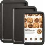 HONGBAKE Ceramic Baking Sheet Pan Set, Cookie Sheet for Oven, Bakeware Sets with Wider Grips, 3 Pack Half/Jelly Roll/Quarter Baking Tray, Premium, Dishwasher Safe - Dark Grey