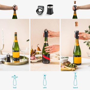 Dreamfarm Champop Safe, Fast, & Easy Champagne Bottle Opener, Cork Popper & Catcher - Black
