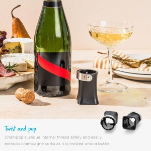 Dreamfarm Champop Safe, Fast, & Easy Champagne Bottle Opener, Cork Popper & Catcher - Black
