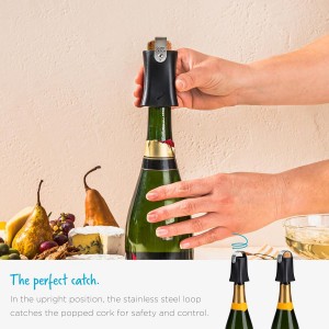 Dreamfarm Champop Safe, Fast, & Easy Champagne Bottle Opener, Cork Popper & Catcher - Black