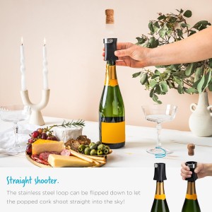 Dreamfarm Champop Safe, Fast, & Easy Champagne Bottle Opener, Cork Popper & Catcher - Black