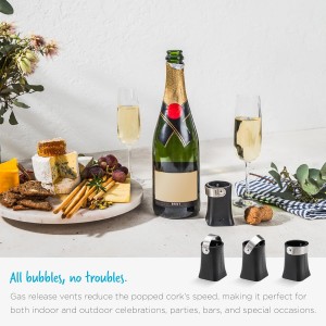 Dreamfarm Champop Safe, Fast, & Easy Champagne Bottle Opener, Cork Popper & Catcher - Black