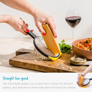 Dreamfarm Ograte Two-Sided Medium Food & Vegetable Speed-Grater with Non-Slip Bowl Hook & Foot - 3mm Medium Grater, Yellow