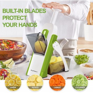 SupMaKin Upgrade Safe Mandoline Slicer, Vegetable Chopper, Potato Slicer 4 Modes Adjustable Thickness Food Cutter, Kitchen Chopping Artifact (6 in 1 Green)