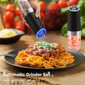 Gravity Electric Salt and Pepper Grinder Set, Battery Powered LED Light One Hand Automatic Operation, Adjustable Coarseness Mill Grinders Shakers Black (A.Black 2p)