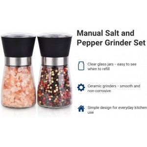 Salt and Pepper Grinder Shakers Set Spice Mill Refillable Grinders (2.5 inches x 5.1 inches)