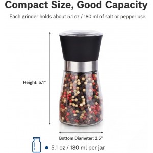 Salt and Pepper Grinder Shakers Set Spice Mill Refillable Grinders (2.5 inches x 5.1 inches)